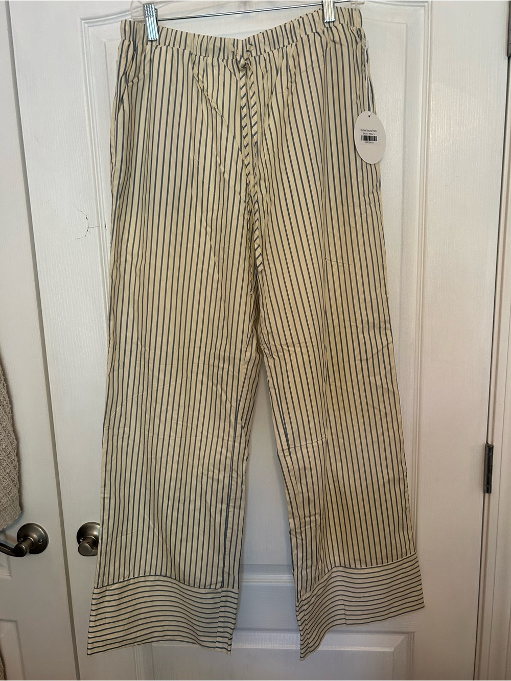 Beachy Classic Cream and Blue Striped Relaxed Lounge Pants lined NWT Large